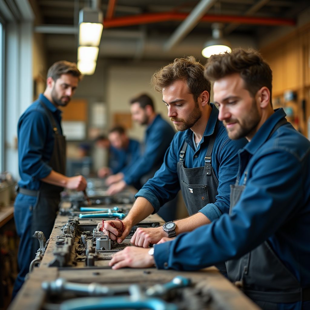 Equipo de mecánicos profesionales trabajando